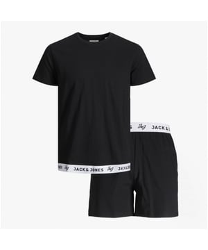 Jack &amp; Jones RICKO Mens Cotton T-Shirt And Shorts Lounge Set Black

 Upper Material: Cotton

Closure/Fastening: Pull-On

Features: Comfort,Lightweight

Toe Shape: Round

Item Weight: 1.5 KG

Clothing Fit: Regular

Heel Height: None

Single Or Multi Pack?: Single

Gift Boxed: No

Material Composition: Cotton

Clothing Features: Short Sleeve T-Shirt | Crewneck |Elasticated Waistband Shorts with Jack &amp; Jones Logo
Product Code: 12201762-CN10