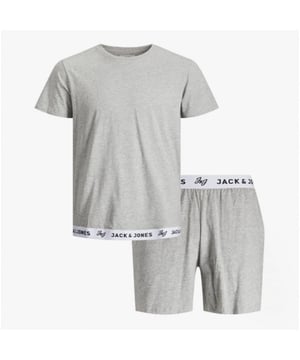 Jack &amp; Jones RICKO Mens Cotton T-Shirt And Shorts Lounge Set Light Grey Melange

 Upper Material: Cotton

Closure/Fastening: Pull-On

Features: Comfort,Lightweight

Toe Shape: Round

Item Weight: 1.5 KG

Clothing Fit: Regular

Heel Height: None

Single Or Multi Pack?: Single

Gift Boxed: No

Material Composition: Cotton

Clothing Features: Short Sleeve T-Shirt | Crewneck |Elasticated Waistband Shorts with Jack &amp; Jones Logo
Product Code: 12201762-BS000086