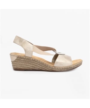 Rieker 624H6-60 Ladies Slingback Sandals Gold

 Upper Material: Synthetic

Lining Material: Synthetic

Sole Material: Polyurethane

Closure/Fastening: Slip-On

Features: Comfort

Heel Type: Wedge

Toe Shape: Round

Shoe Width: Regular

Item Weight: 0.4 KG

Heel Height: Low (2.5-4.9cm)

Sandal Style: Sandals

Gift Boxed: No
Product Code: 624H6-60