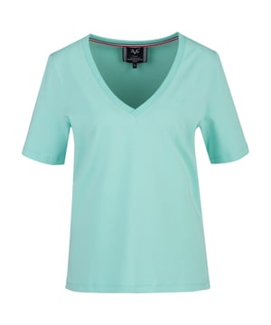 Schlichtes T-Shirt mit V-Ausschnitt und dezenter Logostickerei. Der hochwertige Baumwoll-Elasthan-Mix sorgt für hohen Tragekomfort und eine perfekte Passform.