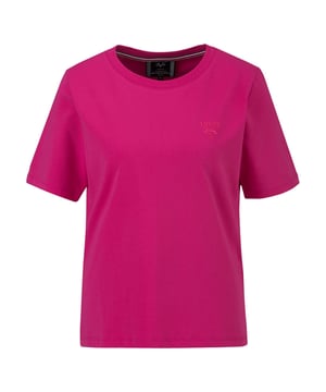 Klassisches T-Shirt mit dezentem Logo-Patch und Rundhalsausschnitt. Der hochwertige Baumwoll-Elasthan-Mix sorgt für hohen Tragekomfort und eine perfekte Passform.