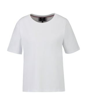 Klassiek T-shirt met een subtiele logopatch en ronde hals. De hoogwaardige katoen-elastaanmix zorgt voor veel comfort en een perfecte pasvorm.