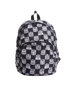 Children's backpack with a Star Wars graphic print, made with 70% recycled polyester to reduce waste and contribute to caring for the environment.

 This design combines style and functionality, with a durable fabric ideal for everyday use.

 It features a large main compartment with a zipper, specific internal space for a computer or tablet, and a front zippered compartment for quick access.

 Fits A4 format.

 Includes two side pockets perfect for carrying bottles, adjustable straps for a comfortable fit and a top handle for hand carrying.

 In addition, it has an internal name tag, allowing it to be easily personalized.

 A complete and sustainable accessory to accompany little Star Wars fans on their daily adventures.
 Measures: 39 x 30.5 x 16.5 cm
 Composition: Body: 100% Polyester; Lining: 100% Polyester
 Care:
- Clean the backpack with a damp cloth and mild soap.
 - Air dry.