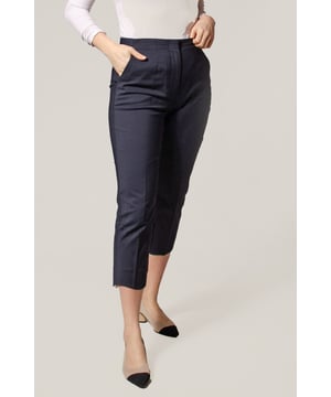 These trousers offer easy wear for smart and casual occasions alike. They have tapered legs with added stretch for comfort and an ankle-grazer length for a contemporary look. The elasticated high waist features double darts for a tailored effect and fastens securely with a hook bar and zip with a concealed button