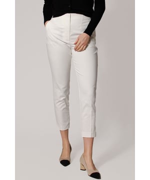 These trousers offer easy wear for smart and casual occasions alike. They have tapered legs with added stretch for comfort and an ankle-grazer length for a contemporary look. The elasticated high waist features double darts for a tailored effect and fastens securely with a hook bar and zip with a concealed button