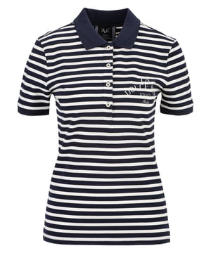 Gestreept poloshirt met maritieme flair en logo-embleem. De katoen-elastaanmix zorgt voor een comfortabele pasvorm, ideaal voor casual en vrijetijdslooks.