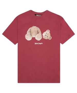 Ervaar tijdloze stijl en comfort met het Palm Angels-logo! Dit item heeft een klassiek ontwerp en is perfect voor dagelijks gebruik. Blijf warm en stijlvol en maak een statement met het iconische boxlogo. Geef je garderobe een boost met dit must-have item!, Logo op de borst, Palm Angels Signature Gothic Branding, 100% Katoen, Gemaakt in Portugal, Ronde hals, Rood T-shirt