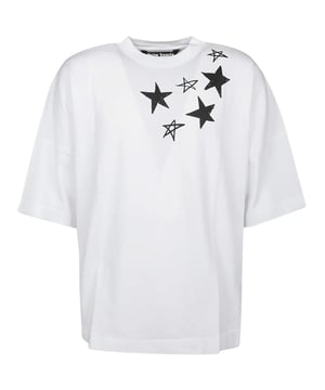 ¡Experimente el estilo y la comodidad atemporales con el logotipo de Palm Angels! Con un diseño clásico, este artículo es perfecto para el uso diario. Manténgase abrigado y elegante mientras hace una declaración con su icónico logo en forma de caja. ¡Mejora tu guardarropa con esta pieza imprescindible!, Logotipo en el pecho y la espalda, corte extragrande, marca gótica exclusiva de Palm Angels, 100 % algodón, hecho en Portugal, cuello redondo, camiseta blanca
