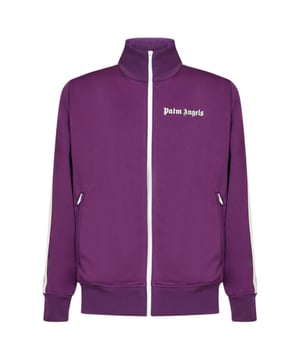 Introducing the Pam Angels item a must-have addition to your wardrobe. With its bold logo on the front This item is both stylish and comfortable. Don't miss out ‚Äì get yours now!, Regular Fit, Fits True To Size, Palm Angels Gothic Logo Print, 2 Front Pockets, 100% Polyester, Made In Italy, Purple Jacket