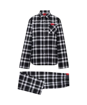 Womens HUGO Flannel Pyjamas in grey.- Spread collar.- Button closure.- Chest pocket.- Logo flag.- Elasticized waistband.- Check pattern throughout. - Ref: 50484130060