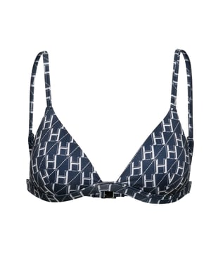 Womens HUGO Monogram Triangle Bikini Top in multi colour.- Adjustable straps.- Clasp closure at back.- Allover monogram print.- Main material: 86% recycled polyester  14% elastane.  Lining: 72% polyamide 28% elastane.  Machine washable.- Ref: 50470226960