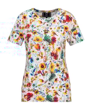 Licht getailleerd T-shirt met een kleurrijk bloemenpatroon en Dolce Vita-letters. De zachte mix van viscose en elastaan zorgt voor maximaal comfort, perfect voor modieuze vrijetijds- en zomerlooks.
