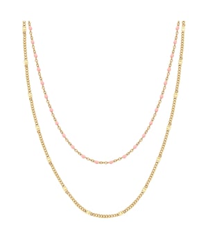 Do you like wearing accessories that not everyone has? Then you will like this necklace from the EAST/SIDE label! Elegant design meets a modern mix of materials: The double-row chain combines a delicate anchor chain and a solid curb chain, both made of 14-carat yellow gold-plated stainless steel. Upbeat enamel beads add small splashes of color to the décolleté and exude cheerful boho vibes - a feel-good accessory that doesn't just round off festival outfits. The high robustness and ease of care of stainless steel ensure that it is suitable for everyday use. Thanks to the carabiner clasp with extension chain, the length of the chain can be adjusted quickly and easily.