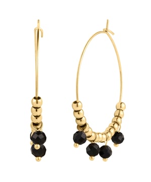 Do you like wearing upbeat accessories that aren't mainstream? Then these earrings from the EAST/SIDE label are exactly your thing! The classic creole is given a modern interpretation: strung on a delicate creole made of easy-care, yellow gold-plated stainless steel, small stainless steel balls combine with beads made of malachite and spinel to create a feel-good piece of jewelry. The creole exudes boho vibes and instantly conjures up a touch of festival spirit in any look, from casual to festive. Practical detail: A hook closure fits harmoniously into the design and makes it easy to put on and take off.