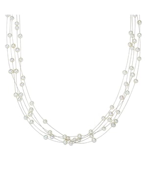 Would you like to emphasize your beautiful cleavage? Then this different pearl collier of the Valero Pearl label is perfectly suitable. The multi-row chain consists of gracefully rounded freshwater breeding breeding breeding, which are very puristically raised on five strands of stainless steel wire. This creates not only a modern pearl look, but also an extremely robust pearl necklace. The chain is closed with a practical carabiner closure made of 925 sterling silver, which is then protected by rhodiuming. Tip: Your style becomes perfect with a suitable ear and arm jewelry from the Valero Pearl's collection.