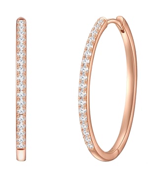 GENERAL INFORMATION:  • Earring type: Hoop earring  • Targetgroup: Female  MATERIAL:  • Basematerial: Sterling Silver  • Color Basematerial: Rosegold  • Alloy/Fineness: 925/-  • Coating/Plating: rose gold plated 14 carat  • Surface Treatment: High-gloss polished  DIMENSIONS:  • Earring height mm, approx.: 33,5  • Earring width mm, approx.: 2,0  STONES:  • Stone type 1: Zirconia  • Stone color 1: White  • Stone cut 1: Facetted