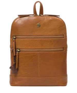 Handcrafted from natural leather for a beautifully textured finish the 'Francisca' backpack from Conkca London features plentiful on-the-go storage. The main zipped compartment comes lined with natural and untreated 100% cotton with two interior pockets, ideal for a smartphone and keys. Dual zips on the front of the backpack provide extra storage solutions. Comes with adjustable and durable fabric shoulder straps finished with the inimitable Conkca squirrel logo and charm.