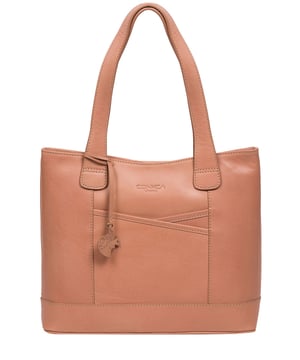 The 'Little Patience' tote bag from Conkca London is handcrafted from genuine leather for a beautifully textured finish. A smaller version of the original 'Patience' tote bag. A zip-over top conceals the central compartment with two slip pockets which is lined with natural and untreated 100% cotton. Attractive overlay slip pouches to the front of the bag offer plentiful on-the-go storage. Comes with matching leather handles that have a drop length of 23cm. Adorned with the inimitable Conkca squirrel charm and embossed Conkca logo.