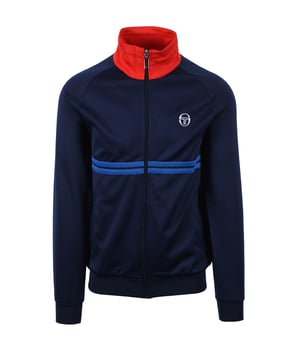 Sergio Tacchini Dallas Track Top in Navy/Red
Step into timeless style with the Sergio Tacchini Dallas Track Top in a striking Navy/Red colourway. This iconic piece revives a classic design, perfect for both casual wear and athletic-inspired looks.
 
The Dallas Track Top features a distinctive contrast stand neck, adding a touch of retro flair, while the bold double stripe chest detailing commands attention. A meticulously embroidered Sergio Tacchini logo sits proudly on the left chest, showcasing the brand's heritage and quality.
 
Designed for both comfort and a sleek silhouette, the fitted cuffs and hem provide a secure and flattering fit. The full zip front offers versatile styling options, and practical waist pockets provide convenient storage for your essentials.

 
 
Features

Classic Design: Inspired by iconic sportswear styles.
Contrast Stand Neck
Double Stripe Chest Detail
Embroidered Logo
Full Zip Fastening
Fitted Cuffs & Hem
Waist Pockets
Style code: STM25101