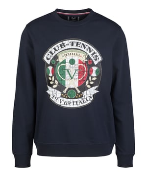 Het 19v69 ITALIA sweatshirt *NICO TENNIS* combineert een sportieve stijl met een opvallende tennislogoprint. De hoogwaardige materiaalmix zorgt voor een comfortabele pasvorm, terwijl de klassieke ronde hals de look afrondt - ideaal voor vrije tijd en streetwear.
