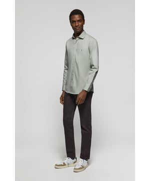 Slim Fit-Hemd aus Popeline jadegrün mit „Rigby Go“-Logo