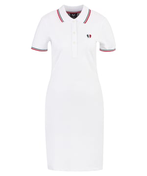 De 19v69 ITALIA polojurk *MIRABELLA* combineert sportieve elegantie met een hoog draagcomfort. De klassieke polokraag met knoopsluiting en subtiele patches geven de jurk een stijlvolle touch, terwijl de zachte katoenmix met elastaan zorgt voor een comfortabele pasvorm - ideaal voor vrije tijd en sportieve looks.