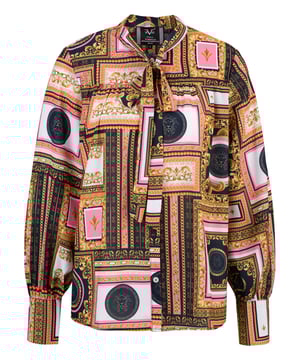 De LAVINA damesblouse van 19V69 Italia by Versace is een echte blikvanger met zijn weelderige barokpatroon en decoratieve stropdas. De aansluitende pasvorm creëert een elegant silhouet, terwijl de fijne geweven stof uiterst comfortabel is om te dragen. Perfect voor de avond of stijlvolle alledaagse looks.