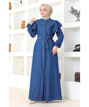 Stoffmerkmal: Hergestellt aus Denim-Stoff.Produktmerkmal: Es handelt sich um ein neues Hijab-Modestück der Saison. Es ist ungefüttert und verfügt über versteckte Knöpfe, die von vorne verwendet werden können. Es hat Taschen und elastische Manschetten. Der Gürtel ist verstellbar. Bitte beachten Sie, dass es aufgrund von Konzeptaufnahmen zu leichten Farbabweichungen kommen