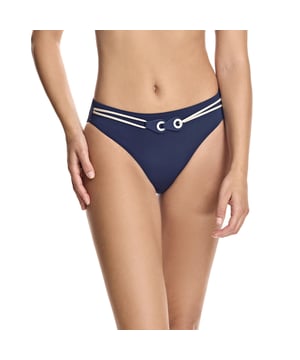 Classic women's bikini bottom from the brand ORY.

 Bikini bottom with an elegant nautical-inspired design, ideal for wearing on the beach or in the pool with a sophisticated and comfortable style.

 Characteristics:

 - Mid-rise bikini bottom provides balanced coverage and a flattering fit.
 - Swim briefs with elastic waistband.
 - Nautical detail with metal eyelets and decorative laces that add a distinctive touch to the design.
 - Matching inner lining, which guarantees greater opacity and support.
 - Exposed tone-on-tone seams, providing a clean and discreet finish.
 - Cutting-edge shaping fabric, with high resistance properties to chlorine, tanning creams and oils, ensuring durability even with frequent use.
 - Women's bikini bottoms feature excellent moisture-wicking properties, providing all-day freshness.

 These bikini bottoms are perfect for those looking for a practical design with a chic touch. Pair them with your favourite bikini top for a complete look.
 Composition: Outer lining: 80% Polyamide, 20% Elastane; Inner lining: 84% Polyester, 16% Elastane.
 Care:
- Hand wash.
 - Do not use a dryer.
 - Do not iron.
 - Do not dry clean.
 - Do not squeeze.