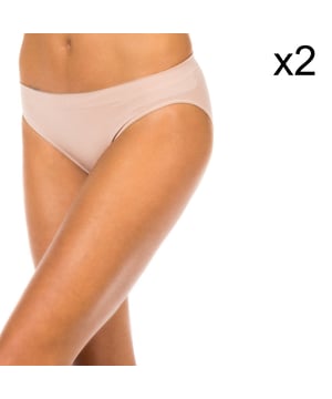 Paquete de dos pantys de microfibra sin costuras.  
Cintura elástica tonal.  
Tejido elástico y transpirable.  
Forro interior a juego.  
Costuras visibles en tono.  
Composición: 92% Poliamida, 8% Elastano  
Cuidado:  
Lavar a una temperatura máxima de 40º.  
- No usar lejía.  
- No usar secadora.  
- No planchar.  
- No limpiar en seco.