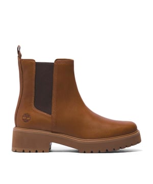 Womens Timberland Carnaby Mid Chelsea Boots in brown.- Upper made with Premium Timberland® Leather.- Pull-on style with dual stretch gore.- Timberland supports responsible manufacturing of leather via the Leather Working Group.- Ground-contact EVA midsole.- OrthoLite® footbed.- ReBOTL™ fabric lining containing 50% recycled PET plastic.- Rubber and ground-contact EVA outsole.- Ref: A41E6F131