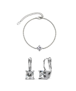 Composition : Laiton
Finition : Plaqué rhodium
Type de Pierre : Cristal d'Autriche
Nombre de pierre (pces) : 3
Couleur de la pierre : cristal
Longueur (mm) du bracelet : 170 + 50
Longueur (mm) des boucles d'oreilles : 7.25