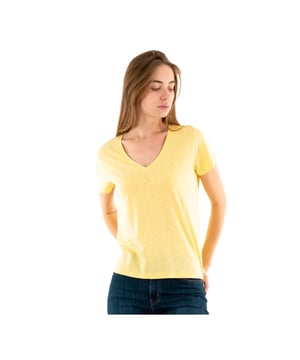 T-Shirt Superdry Slub Embroidered Damen Gelb Baumwolle. Authentisches Kleidungsstück der Marke Superdry - Streetwear/Sportswear-Design von Superdry - Superdry für modebewusste Frauen, perfekt für den Alltag - Das gelbe T-Shirt von Superdry lässt sich hervorragend mit dem Rest Ihrer Garderobe kombinieren - Bequemer Baumwollstoff - klassisch - Slub Embroidered -