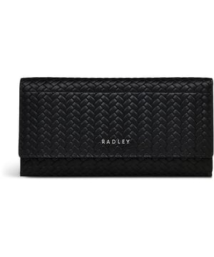 Womens black Radley westwell lane purse, manufactured with leather. Featuring: popper closure, zip section, card compartments, protective dust bag and height 10cm x width 19cm x depth 2cm.