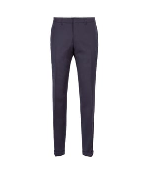 Mens BOSS Wave_Cyl Trousers in dark blue.- Extra slim-fit business trouser- Clean and elegant optic- Soft waistband construction- Main material: 100% Virgin wool.  Lining: 100% Viscose.