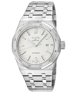 The Gevril Gotham Men’s Watch is a bold celebration of luxury and urban sophistication, drawing inspiration from the exclusive Gotham neighborhood and its prestigious Park Row district. Known for its stately architecture and as a haven for New York’s elite, Park Row epitomizes a legacy of wealth, power, and refinement—qualities embodied in this remarkable timepiece. Crafted with meticulous attention to detail, the Gotham Watch features a 41mm round case, accentuated by a rich top ring that evokes the gleam of opulent cityscapes. The embossed dial, adorned with elegant detailing, mirrors the understated grandeur of Park Row’s historic façades and its harmonious blend of tradition and modernity. A day display positioned at 3 o’clock enhances its practicality, reflecting the precision demanded by those who command time and success. The push/pull hexagon crown, a signature of strength and distinctiveness, and the exhibition case back offer a glimpse into the Swiss-made Sellita SW200-1 automatic movement, a testament to the timepiece's exceptional craftsmanship. The stainless-steel satin bracelet, secured by a deployment buckle, combines durability with an effortless sense of style, reminiscent of the polished sophistication that defines Park Row’s affluence. Protected by an anti-reflective sapphire crystal and water-resistant up to 100 meters, the Gotham Watch is as resilient as the city it represents. It is designed for the discerning gentleman who seeks a timepiece that embodies both function and artistry—a watch that resonates with the rhythm of New York City, where ambition meets elegance. The Gevril Gotham Men’s Watch is more than a timepiece; it is a statement. With every glance, it serves as a reminder of Park Row’s legacy and the wearer’s connection to a world of luxury, power, and prestige.