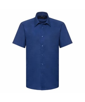 70% Cotton, 30% Polyester. Design: Plain. Fastening: Button. Neckline: Collared. Sleeve-Type: Short-Sleeved. Curved Hem. Length: R.