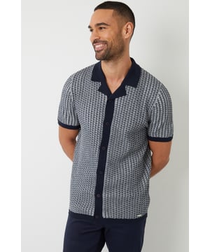 Upgrade your wardrobe this season with this stylish revere collar knitted shirt from Threadbare. This short sleeve knitted shirt has a Milano knit revere collar, placket and tubular cuffs and hem. Complete with full button-down fastening for easy styling. In a textured stripe knit and finished with the Threadbare metal branding tab above the hem. Pair with chino shorts for an effortless summer aesthetic that's great for outings, or make it date night appropriate with a pair of dark denim jeans and trainers.