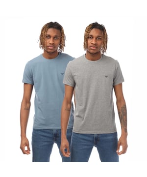 Mens Emporio Armani 2 Pack of Endurance Logo T-Shirts in grey - blue.- Crew neckline.- Short sleeves.- Stretch jersey.- Regular fit.- 95% Cotton  5% Elastane.- Ref: 1112674F715349