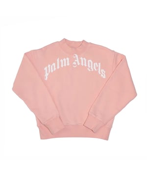 Junior Palm Angels Classic Over Logo Crewneck Sweatshirt in pink - white.- Mock neck.- Dropped shoulders.- Ribbed cuffs and hem.- Large  white logo printed on the front.- Cosy  ribbed trims.- Relaxed fit.- 100% Cotton.- Ref: PGBA0010013001