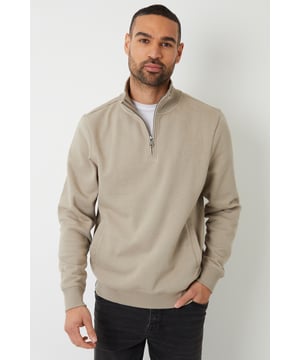 This funnel neck, quarter zip sweatshirt from Threadbare features two front pockets and ribbed collar, cuffs and hem for a snug fit. There is an embroidered logo on the chest and the brushback cotton blend fabric gives this top a very comfortable feel. Perfect for all year-round layering.