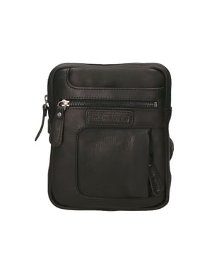 Bolso bandolera para hombre. El cierre es con cremallera. Los bolsillos internos son uno con cremallera. Los bolsillos externos son dos delanteros con cremallera y uno trasero con cremallera. La bandolera es ajustable en piel. Falta el mango. Hay un compartimento interno. El material exterior es auténtica piel de becerro engrasada. Internamente está forrado en tejido 70% algodón - 30% poliéster. Medidas: 17x21x5 cm. Producto de moda