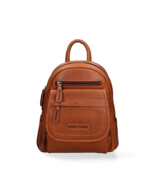 Mochila de hombre. El cierre es con cremallera. Los bolsillos internos son uno con cremallera y otro abierto. Los bolsillos externos son uno en la parte delantera con cremallera, uno en la parte delantera con botón magnético y otro en la parte trasera con cremallera. Falta la correa para el hombro. El mango es de piel. Hay un compartimento interno. El material exterior es auténtica piel de becerro engrasada. Internamente está forrado en tejido 70% algodón - 30% poliéster. Medidas: 33x25x11 cm. Producto de moda
