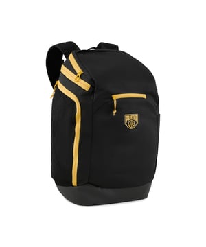 PRODUCT STORY: Practical while boasting sophisticated swagger, our Basketball Pro line brings hip to the hoops. With a bold, boxy shape, cool collection branding, plenty of pockets, convenient shoe storage, an air mesh back panel, and a water repellent base, this court-ready backpack is as cool as they come. FEATURES & BENEFITS: Recycled Content: Made with at least 20% recycled material as a step toward a better future. DETAILS: Two-way zip opening into main compartment; Mesh basketball holder; Side slip-in pocket; Mesh ventilated shoe compartment on side; Air mesh back panel; Water repellent base panel; Padded shoulder straps; Adjustable sternum strap; Reflective design elements; PUMA Basketball Logo on front.
