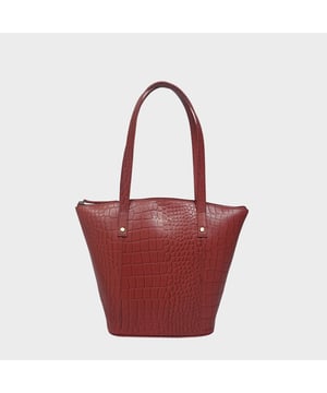 The 'Melanie' designer bucket bag is beautifully handcrafted from the premium two-toned Italian finish real croc textured leather. Featuring a zip top closure, this bucket bag is unlined exposing the natural look of genuine leather. Extremely lightweight with spacious interiors, this luxurious leather bag is a must-have addition to your collection of everyday bags. Premium two-toned polished croc embossed genuine leather. Secured zip top closure opens to a roomy and unlined interior to accommodate all your essentials with ease. Extremely lightweight. Long leather shoulder handles for a comfortable carry. Reinforced rivetted handles to avoid snapping of shoulder handle when stuffed. Back slip pocket to slide in your essentials such as face covering, purse and more. Adorned with the inimitable Assots London gold foil embossed logo on the front. Fittings colour: Antique Brass, Composition: Body: 100% Genuine Leather, Lining: Unlined. DISCLAIMER : All pictures shown are for illustration purpose only. Actual product colour may vary due to different ambience lighting or the screen display settings. Size- W37.5cm x H30cm x D13cm.