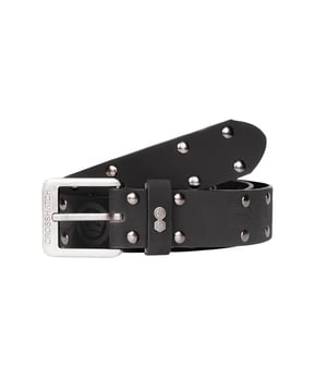 Material: PU Plastic Leather. Fastening: Buckle. Oiled Edges. Design: Badge, Dome, Logo, Studded.