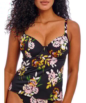 Freya Twilight Soul Tankini Top. Plunge tankini top with light padding, a straight cut back for an outerwear look and a front tie detail. This product is recommended as hand wash only.