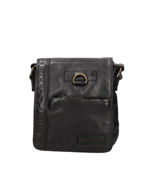 Bolso bandolera para hombre. El cierre es con cremallera. Los bolsillos internos son uno con cremallera. Los bolsillos externos son uno delantero con cremallera y otro trasero con cremallera. La bandolera es ajustable en piel. Falta el mango. Hay un compartimento interno. El material exterior es auténtica piel de becerro engrasada. Internamente está forrado en tejido 70% algodón - 30% poliéster. Medidas: 20x25x6 cm. Producto de moda