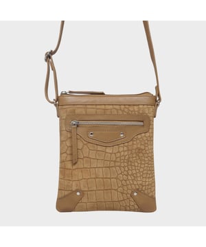 The Assots 'Janet' is an everyday classic design crossbody bag that is beautifully handcrafted from croc-embossed real suede leather and matching natural full grain genuine leather. Featuring multiple zip pockets, this utility sling bag is ideal to organise all your everyday essentials when you're out and about. Extremely lightweight, perfect in size and elegant design is what makes this a must-have handbag. Secured zip-top closure opens to a fully lined interior to store your everyday essentials. Secured zip pocket at the front to slide in your cardholder, house keys and more. Secured zip pocket at the back for quick and easy access. Adjustable full grain leather shoulder handles for a comfortable carry. Interior zip pocket for your smartphone, face covering and more. Interior slip pocket to slide in your car keys, cards and more. Fittings colour: Silver Nickel. Composition: Body: 100% Genuine Leather. Lining: Polyester S.D.
DISCLAIMER : All pictures shown are for illustration purpose only. Actual product colour may vary due to different ambience lighting or the screen display settings. Size- W21cm x H25cm x D1cm.
