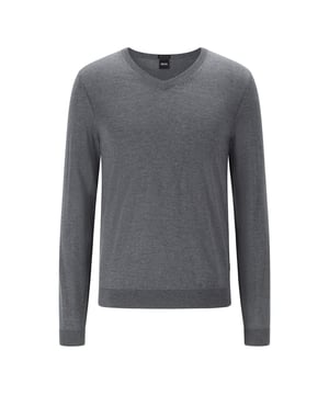Heren BOSS Melba-P Sweater in grijs.Een eigentijdse trui gebreid in scheerwol van BOSS Menswear. Deze trui biedt een comfortabele temperatuur onder alle omstandigheden en is slank gesneden en afgewerkt met een V-hals. De zijnaden zijn subtiel gestructureerd voor een subtiel detail.100% scheerwol.  Machinewasbaar.Ref: 50378576-030